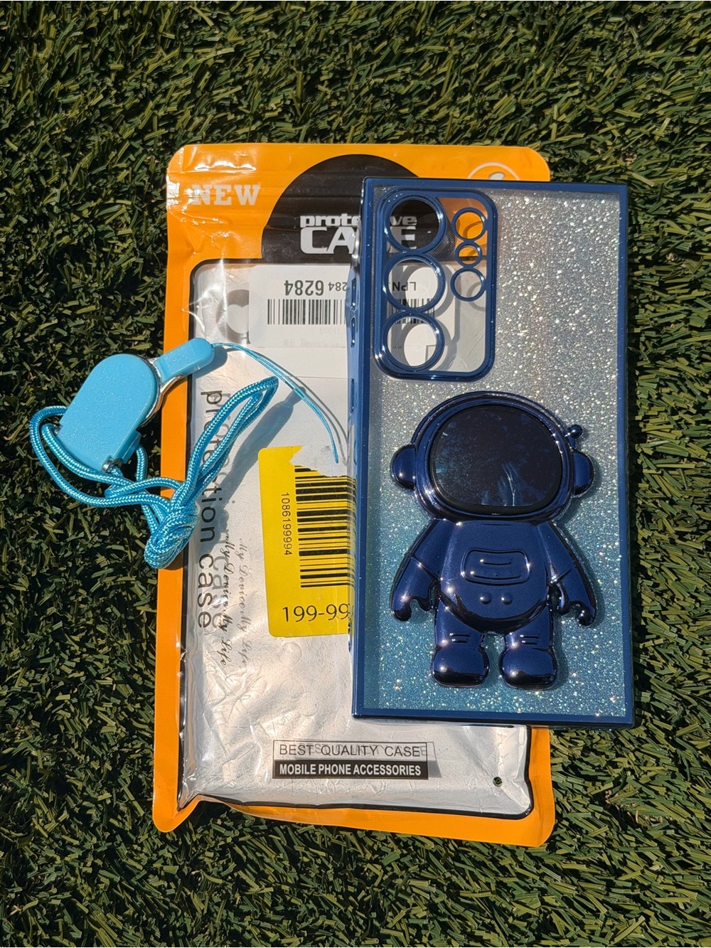 Samsung s24 Blue Astronaut Glitter Phone Case with Lanyard